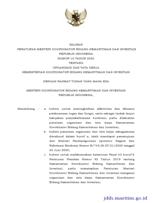 Profil dan Tugas Kementerian Koordinator Bidang Kemaritiman dan Investasi Republik Indonesia