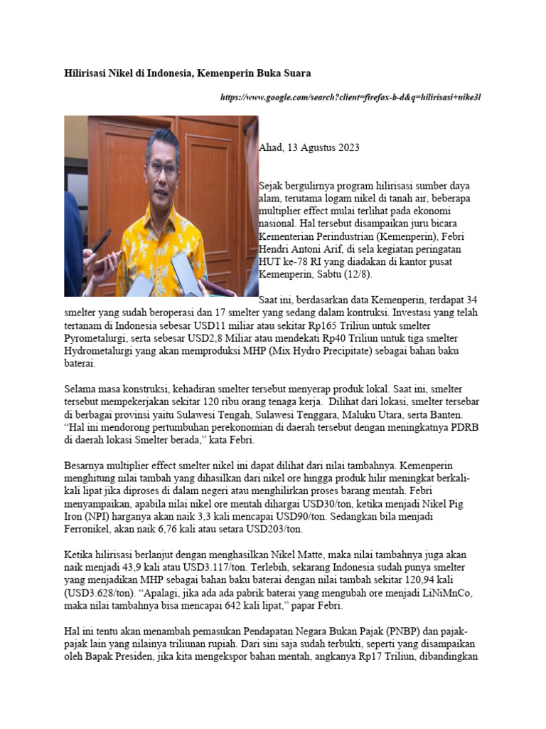 Penguatan Ekspor Melalui Program Hilirisasi: Strategi dan Dampak Terhadap Perekonomian Indonesia