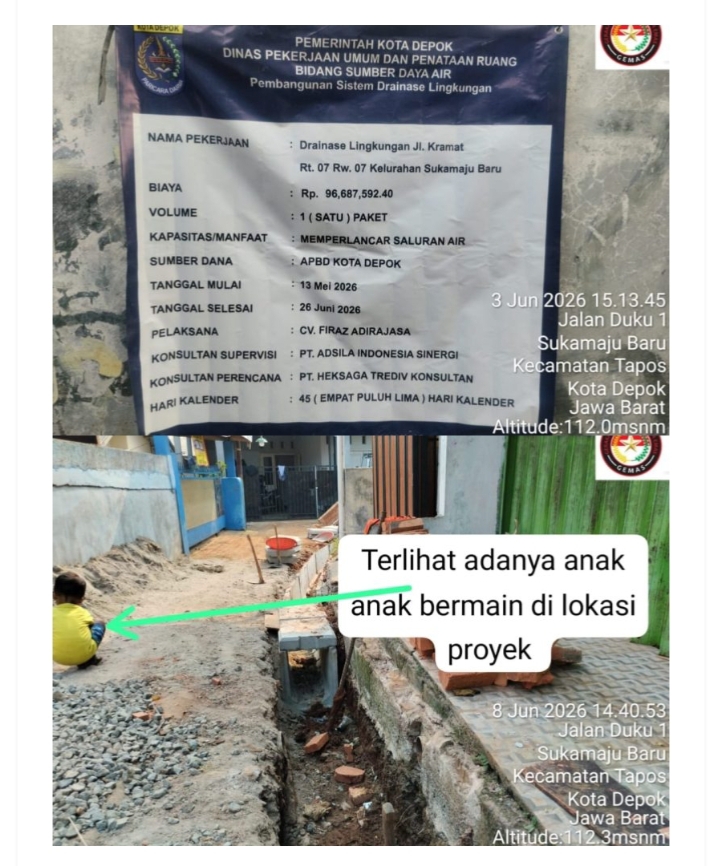 Pekerjaan U-Ditch di Kelurahan Sukamaju Baru Diduga di Kerjakan Asal-asalan, Tak Gunakan Pasir dan Abaikan Keselamatan