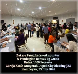 1.000 Warga Ikuti Bakti Sosial Pengobatan Gratis, Akupuntur, dan Pembagian Beras di Gereja Kasih Anugerah Depok City Blessing