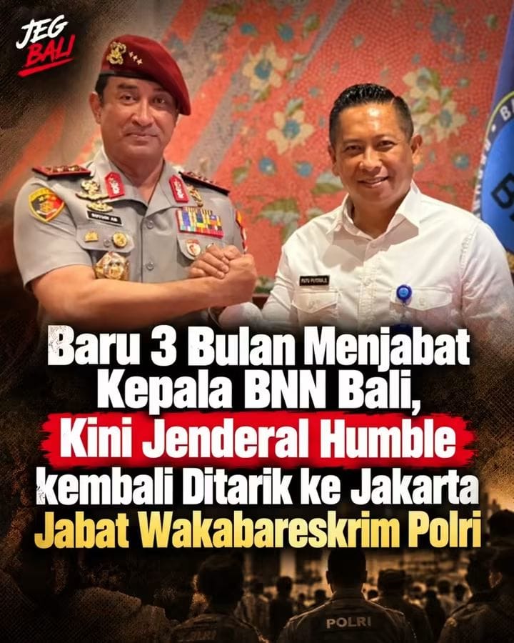 Baru tiga bulan menjabat Kepala Badan Narkotika Nasional (BNN) Provinsi Bali, Brigjen Pol Dr Putu Putera Sadana kini ditarik kembali ke Jakarta. 