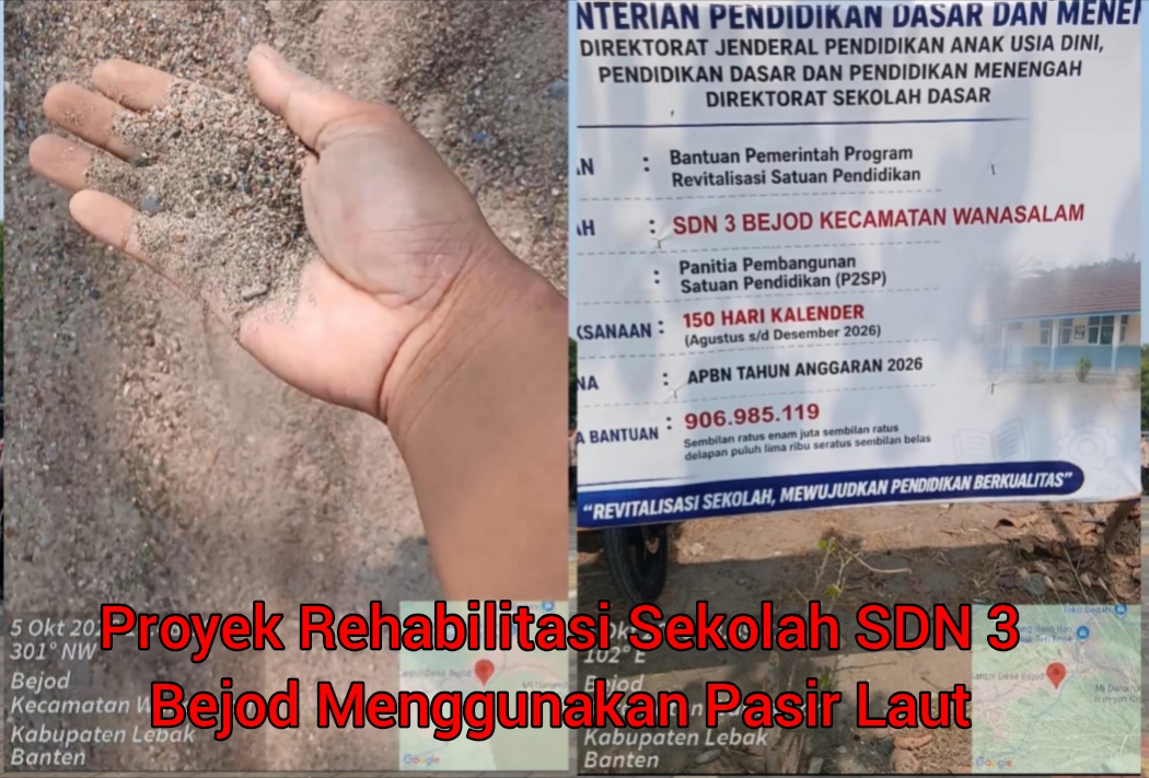 Proyek Revitalisasi SDN 3 Bejod Disorot, Diduga Gunakan Pasir Laut. Pihak Sekolah dan P2SP Benarkan Penggunaan Pasir Laut 
